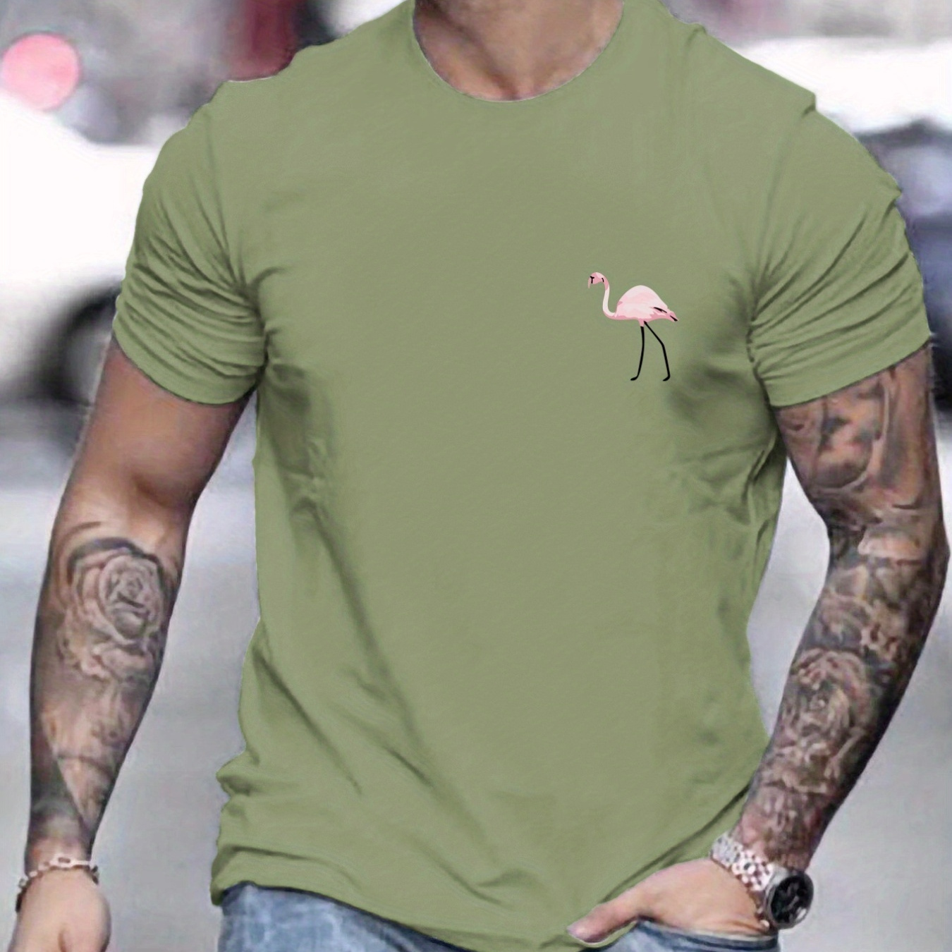 

Trendy Flamingo Pattern Print Men's T-shirt, Graphic Tee Men's Summer Clothes, Men's Outfits