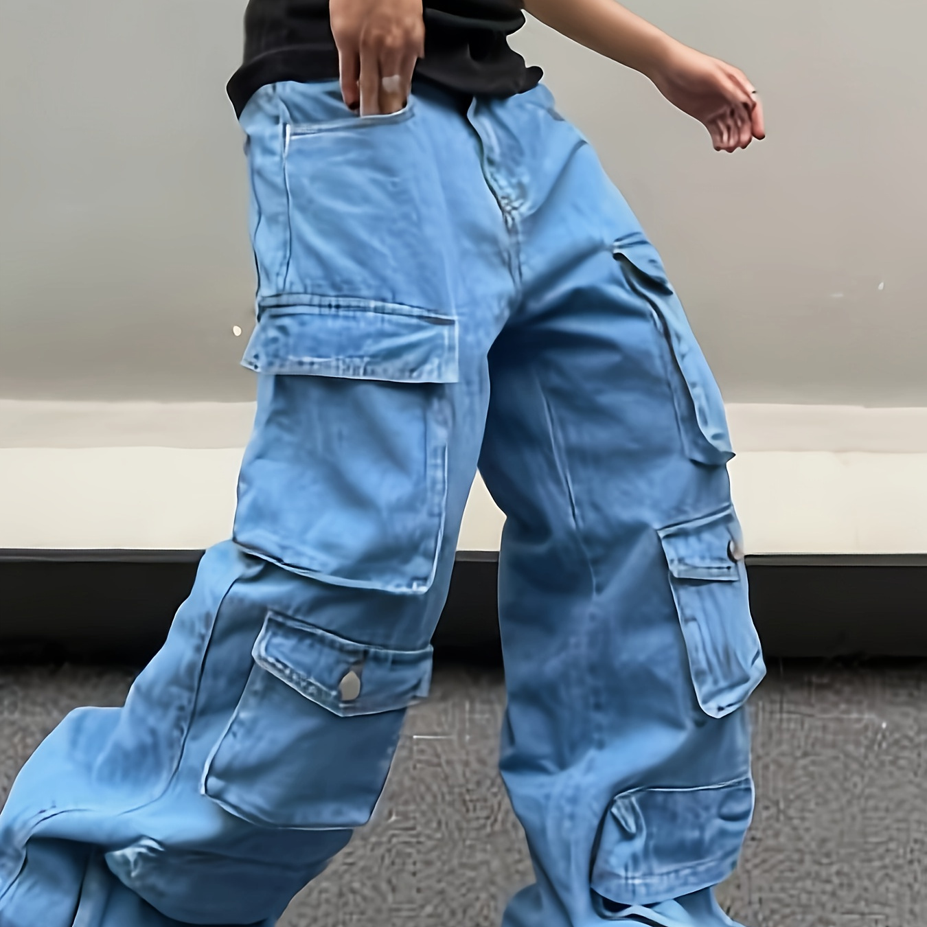 

Pantalons larges en denim cargo pour hommes, parfaits pour le printemps et l'automne, style urbain avec poches