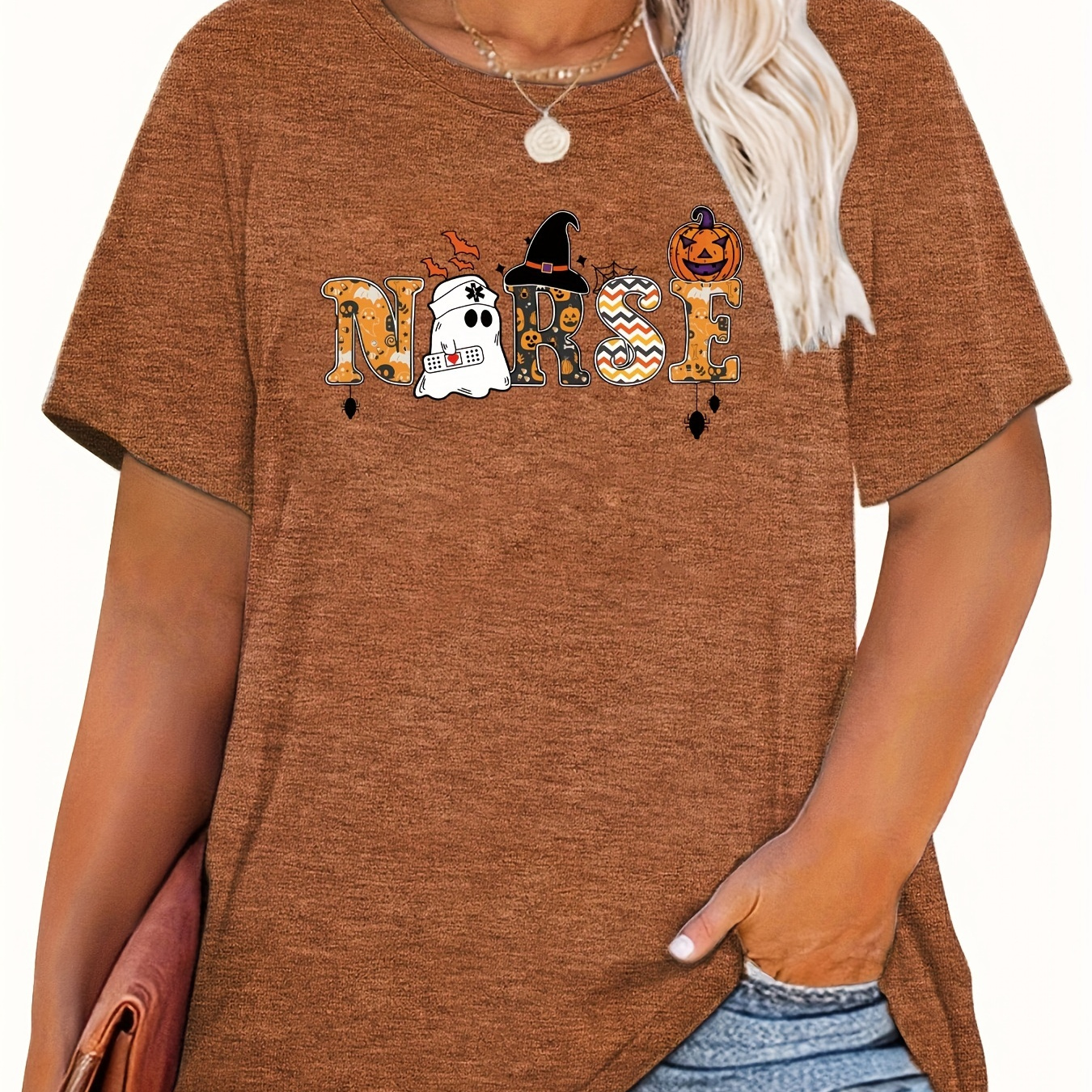 

Plus Size Print T-shirt, Casual Short Sleeve Crew Neck Top For Spring & Summer, Women's Plus Size Clothing