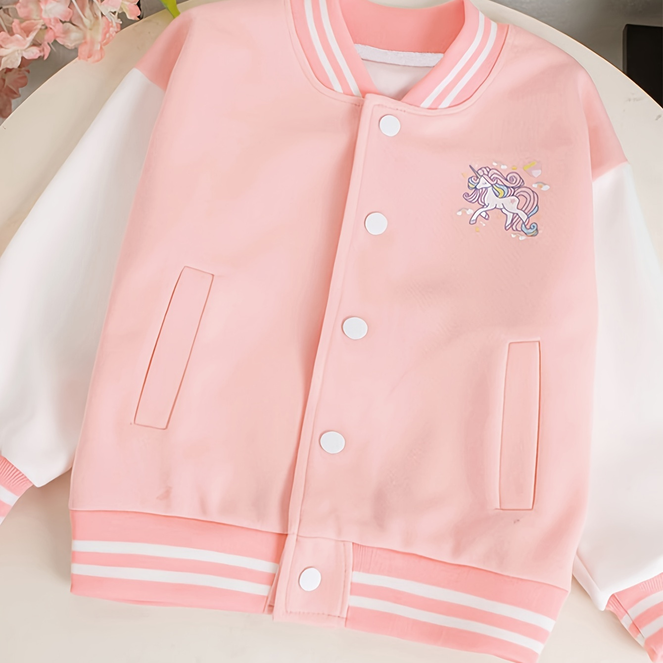 

Girls Comfy Preppy Jacket, Print Ribbed Cuffs Varsity Jacket, Kids Cardigan For School Baseball Season Fall Clothes