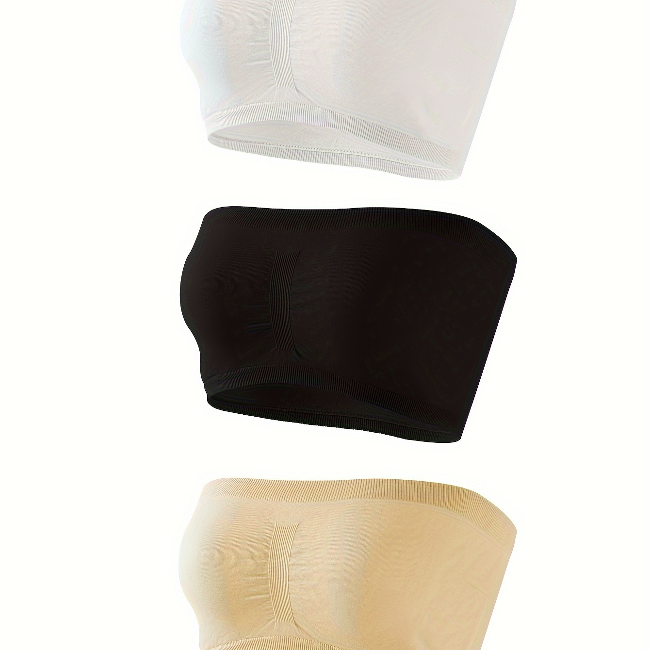 

3pcs Women's Plus Simple Tuba Bra, Plus Size Solid Seamless Comfy & Breathable Strapless Bandeau Bra