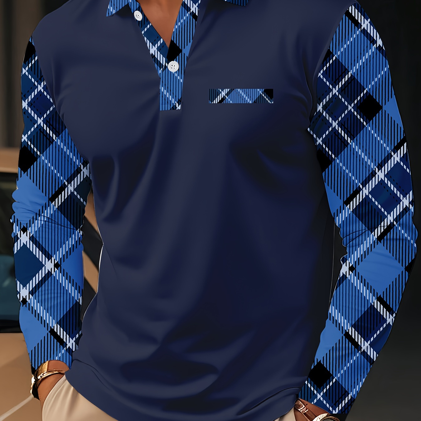 

Chemise de Golf Décontractée pour Hommes à Carreaux et Imprimé Color-, Manches Longues, Polyester, Col Rabattu, Lavable en Machine - pour et le Détente