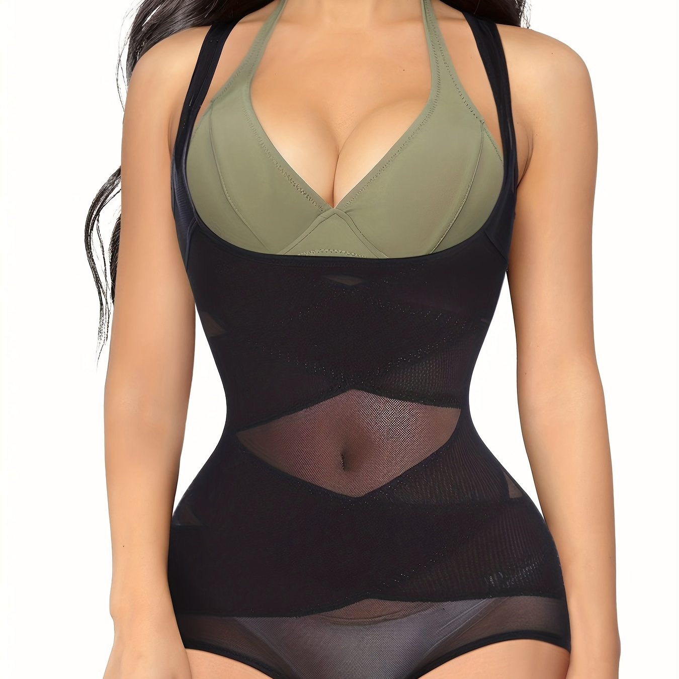 Solid Shaping Cami Bodysuit Tummy Control Open Bust Thong - Temu