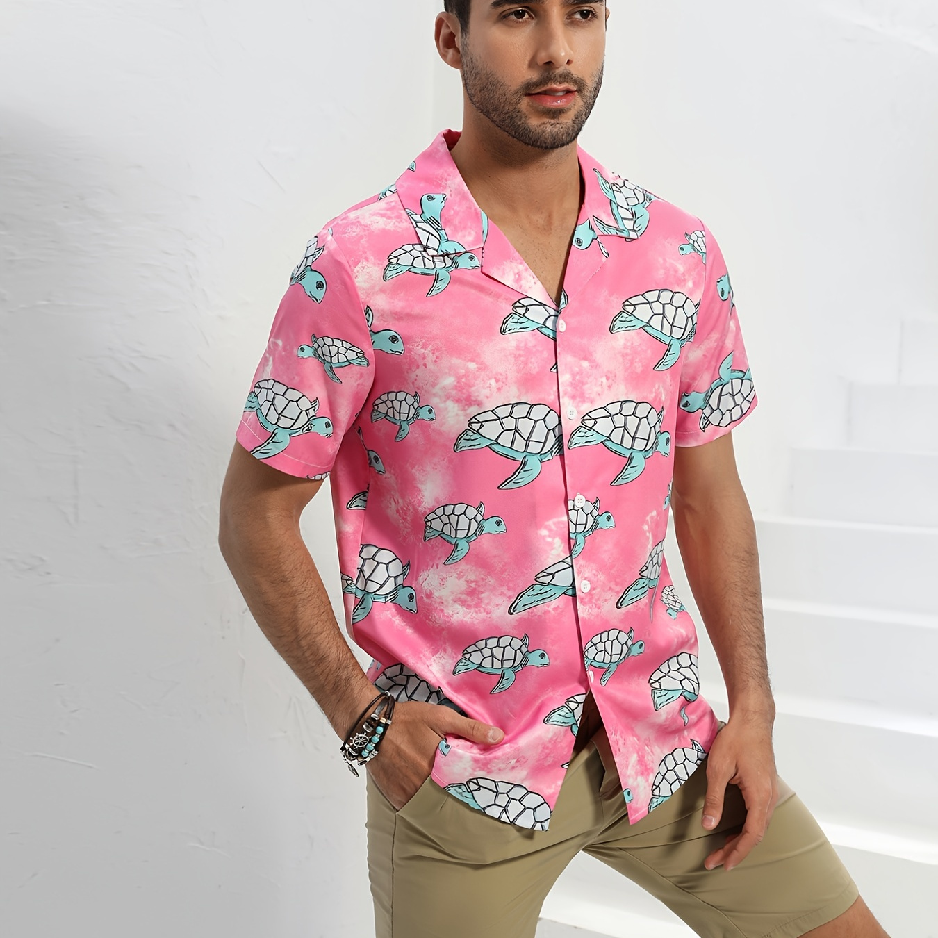 Men's Casual Turtle Graphic Pattern Short Sleeve Shirt Male Hawaiian ...