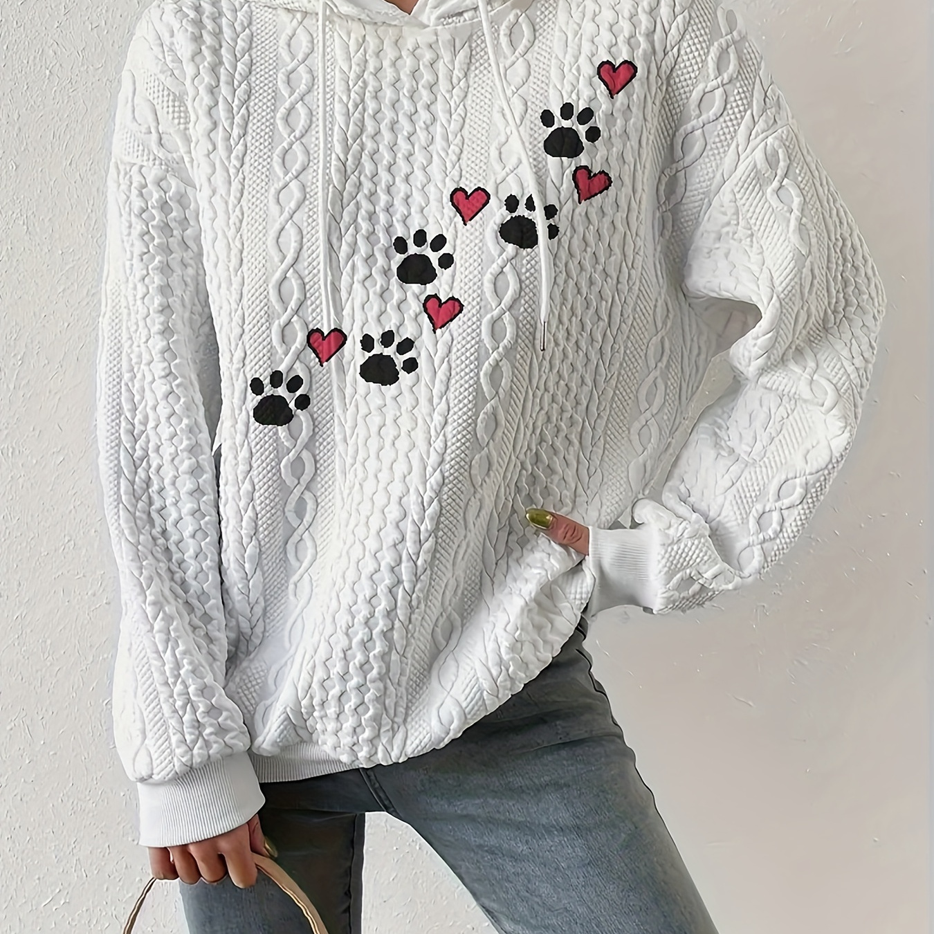 Plus Size Casual Sweatshirt Women s Plus Paw Heart Print Temu