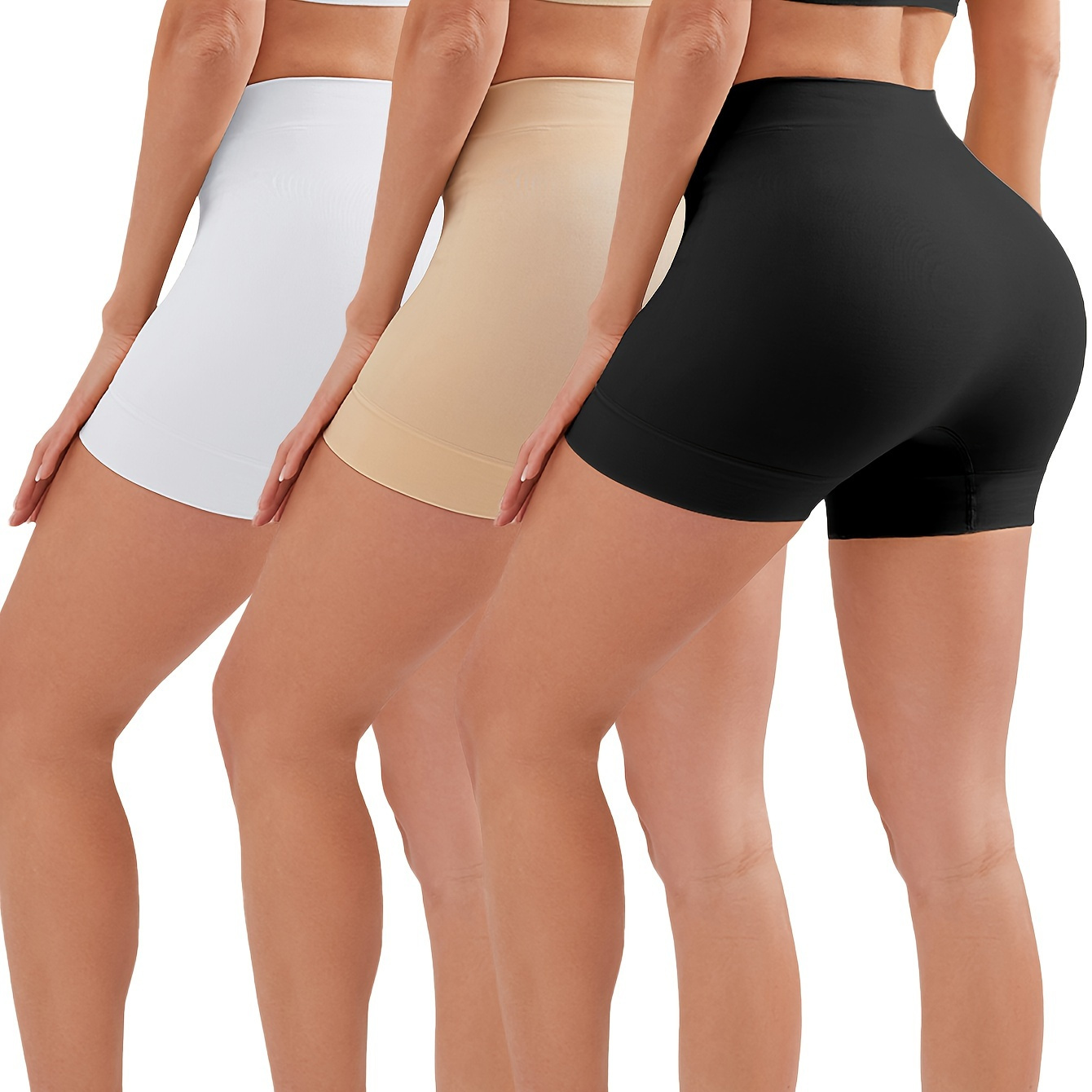 2 Pack Plus Size Sporty Shapewear Shorts Set, Women's Plus Solid