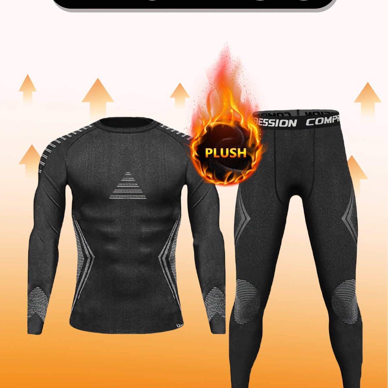 

Men's Winter Sports Base Layer Set - 2pcs Fitness Wear With Plush Lining, Geometric Pattern, Long Sleeve Top & Tight Pants, Polyester & Spandex , Ideal For Skiing, Running, Yoga, Outdoor Activities