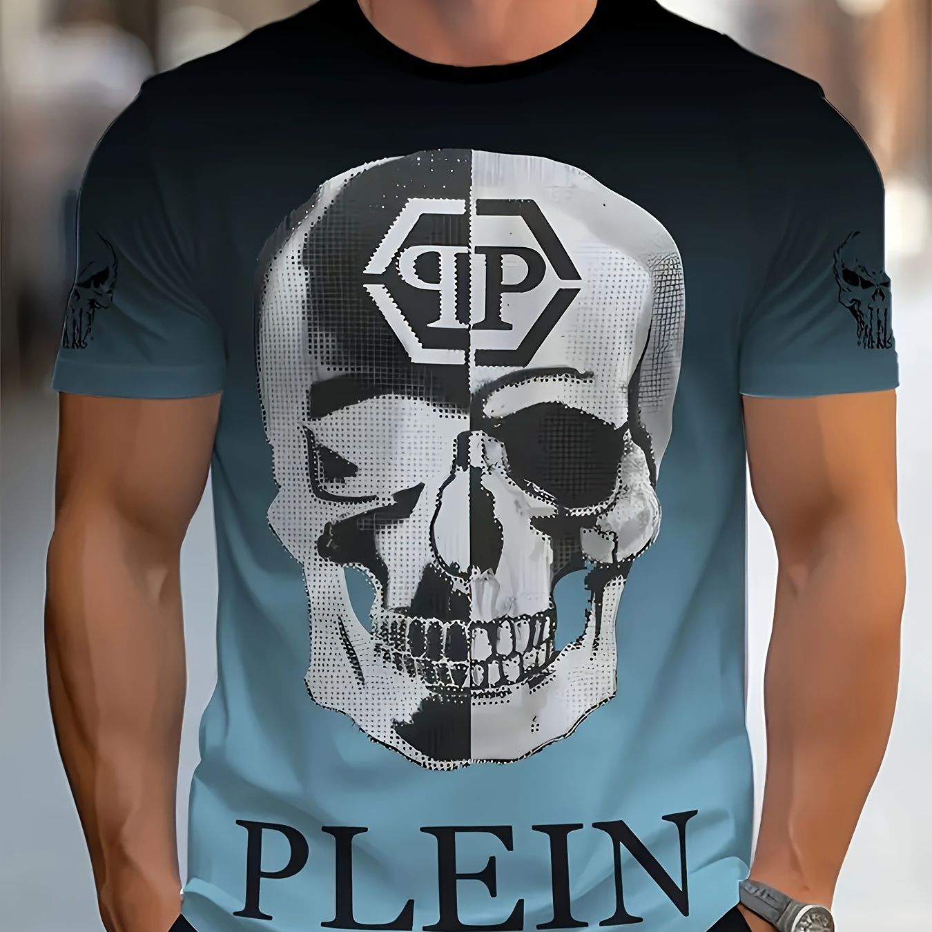 

1pc Men's Casual Skull Print T-shirt - 3d , Breathable Polyester , Round Neck, Short Sleeve, Summer Tee, Regular Fit, Machine Washable