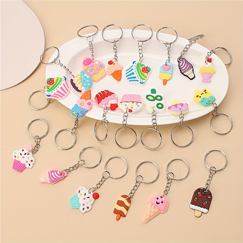 20pcs/set PVC Ice Cream Keychain, Cute Cartoon Key Rings Party Favor Gift  Kids Boy Girl Goodie Bags Fillers For Birthday Party Supplies