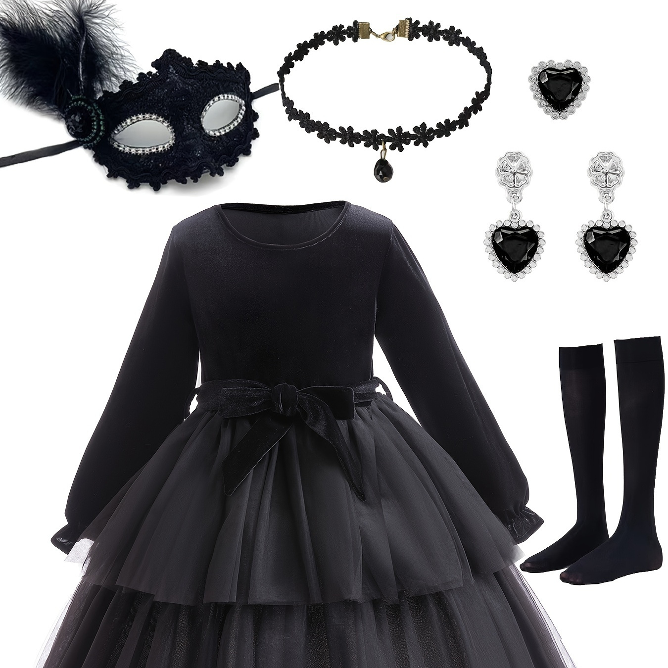 

Girl's Dress Black Friday Dress + Mask + Earring+ Ring +socks + Necklace Multi Piece Combination Halloween Christmas Dress