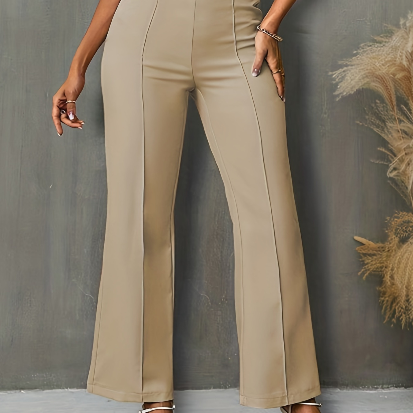 Solid High Waist Pants Casual Flare Leg Pants Seaosn Women's - Temu Canada