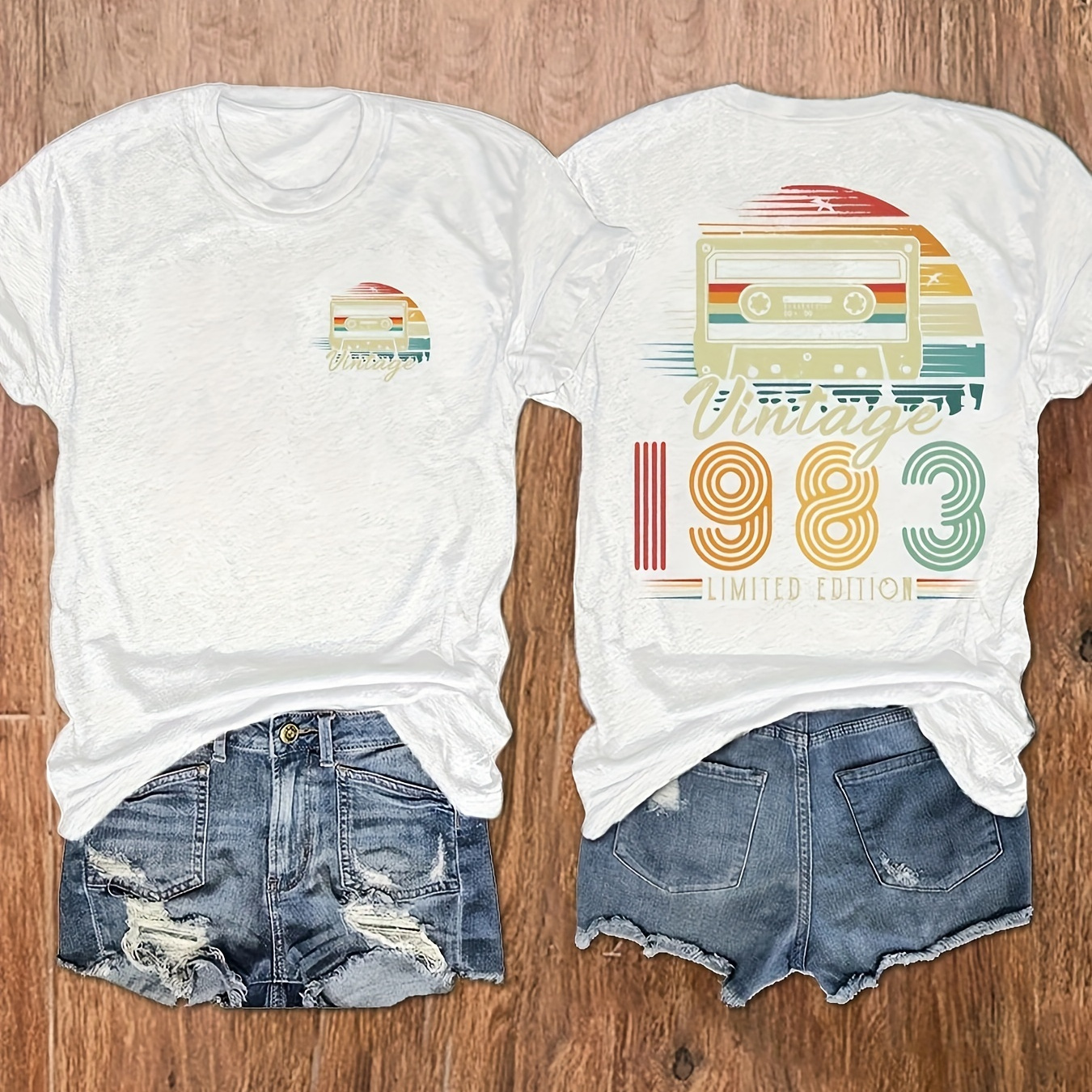 

Vintage 1983 Print T-shirt, Short Sleeve Crew Neck Casual Top For Summer & Spring, Women's Clothing