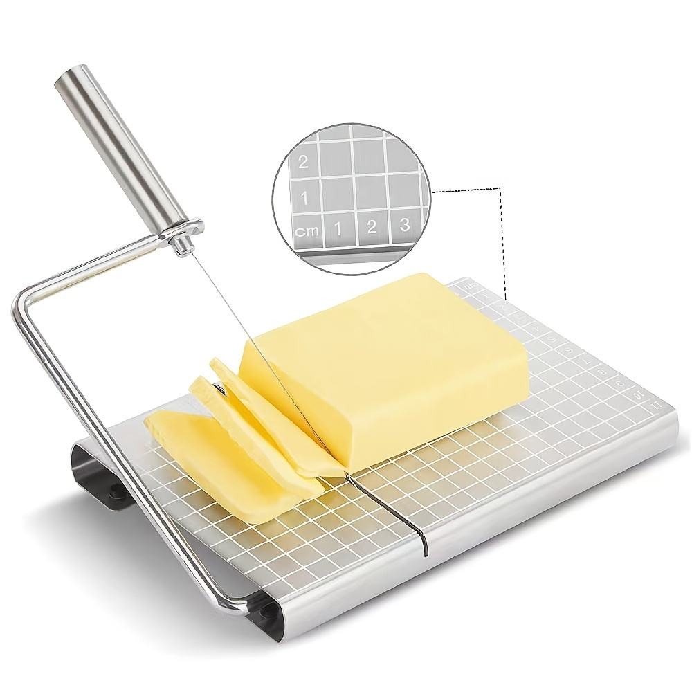 

1pc Graduated Stainless Steel Cheese Slicer With Plate - Easy And Accurate Slicing For Perfectly Sliced Cheese