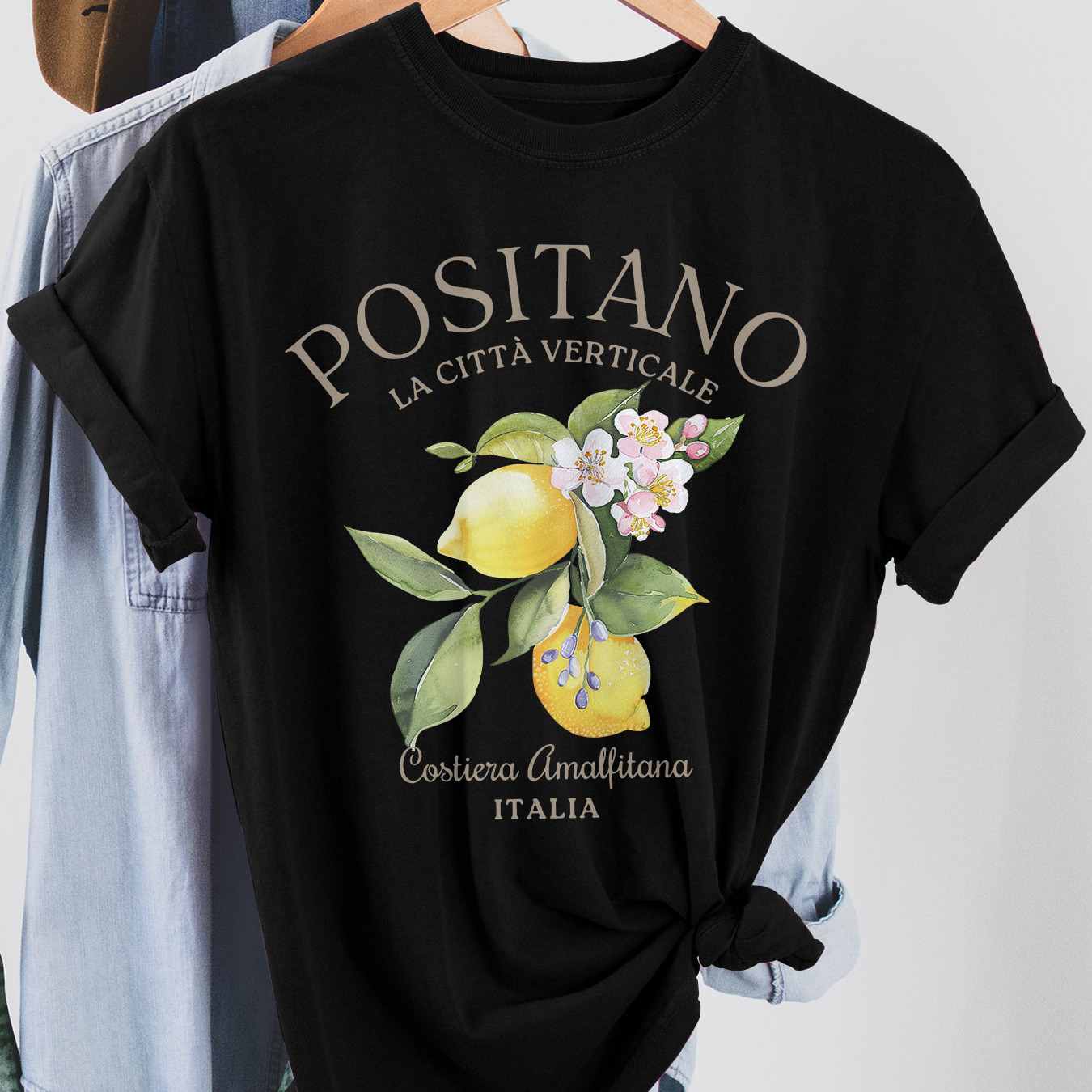 

Positano Lemon Print T-shirt, Short Sleeve Crew Neck Casual Top For Summer & Spring, Women's Clothing