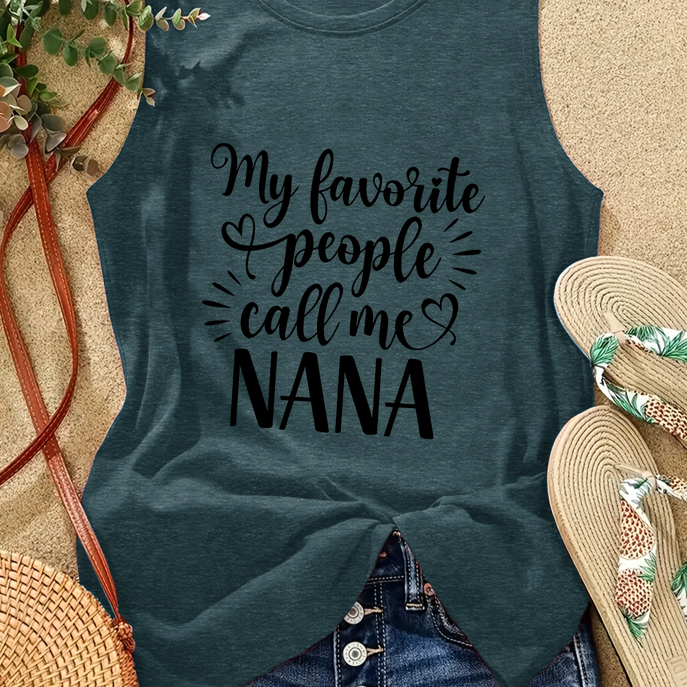 

My Favorite People Call Me Nana Print Tank Top, Sleeveless Casual Top For Summer & Spring, Women's Clothing