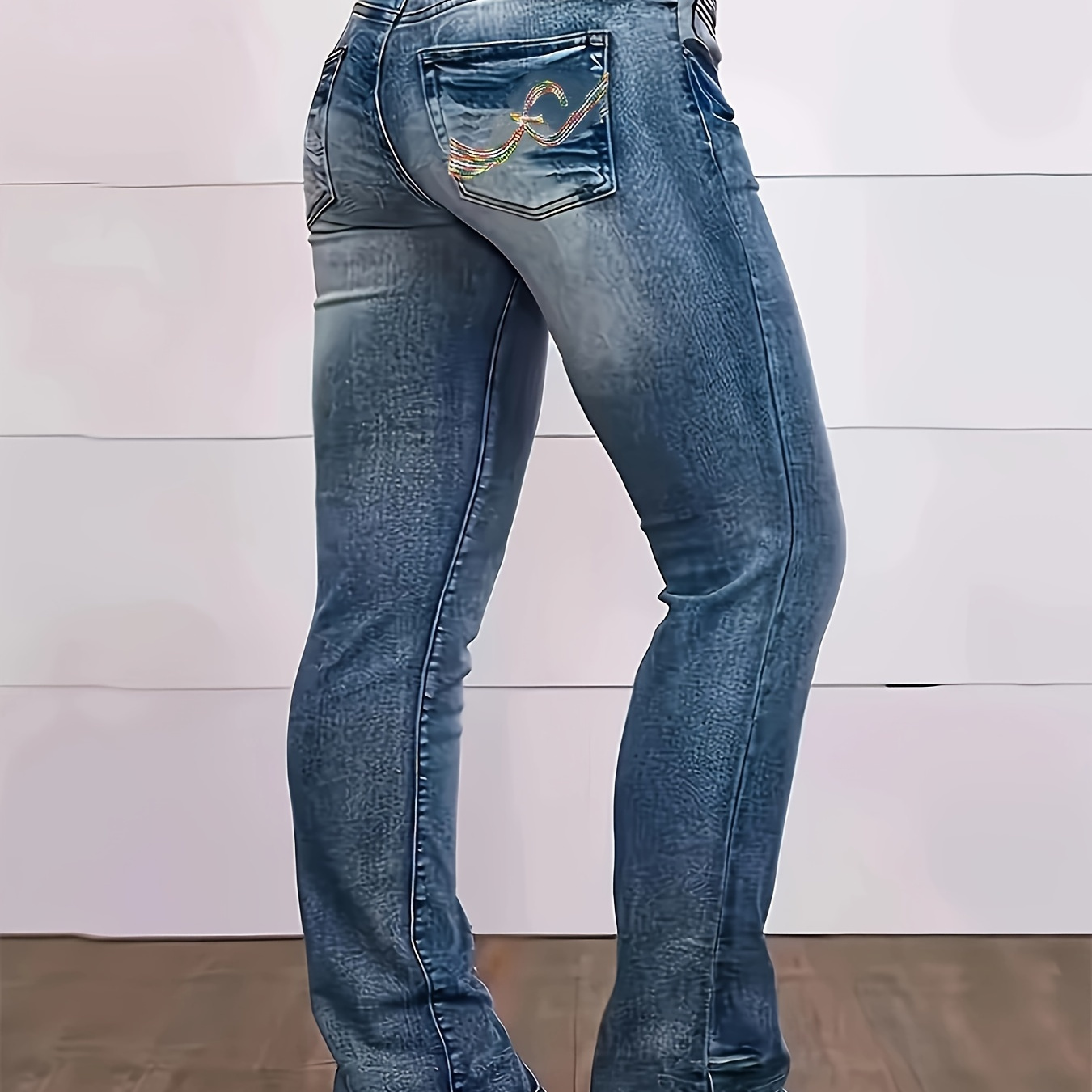 Plus Size Casual Jeans, Women's Plus Washed Button Fly Mid Rise Button Detail Straight Leg Jeans