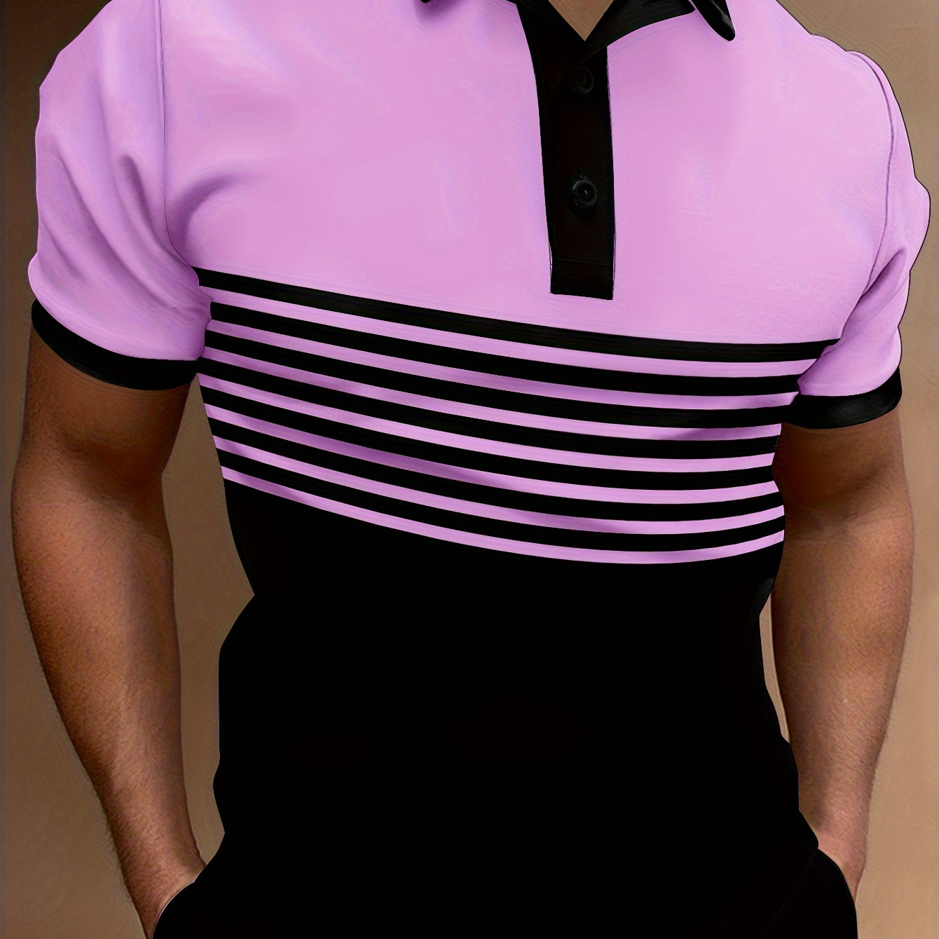 

Striped Print Summer Men's Fashionable Lapel Short Sleeve Golf T-shirt, Suitable For Commercial Entertainment Occasions, Such As Tennis And Golf, Men's Clothing, As Gifts