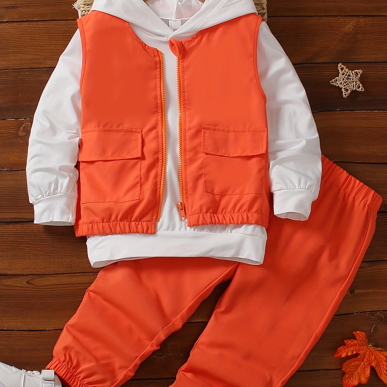 

3pcs Boy's Street Style Outdoor Outfit, Cargo Vest & Hoodie & Pants Set, Kid's Clothes For Fall Winter, As Gift