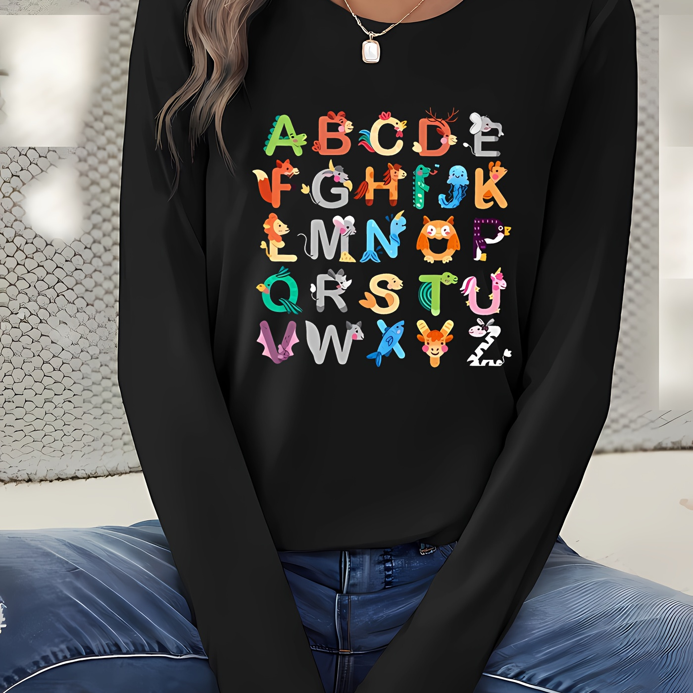 

Women's Long Sleeve T- Abc - Teacher , Polyester