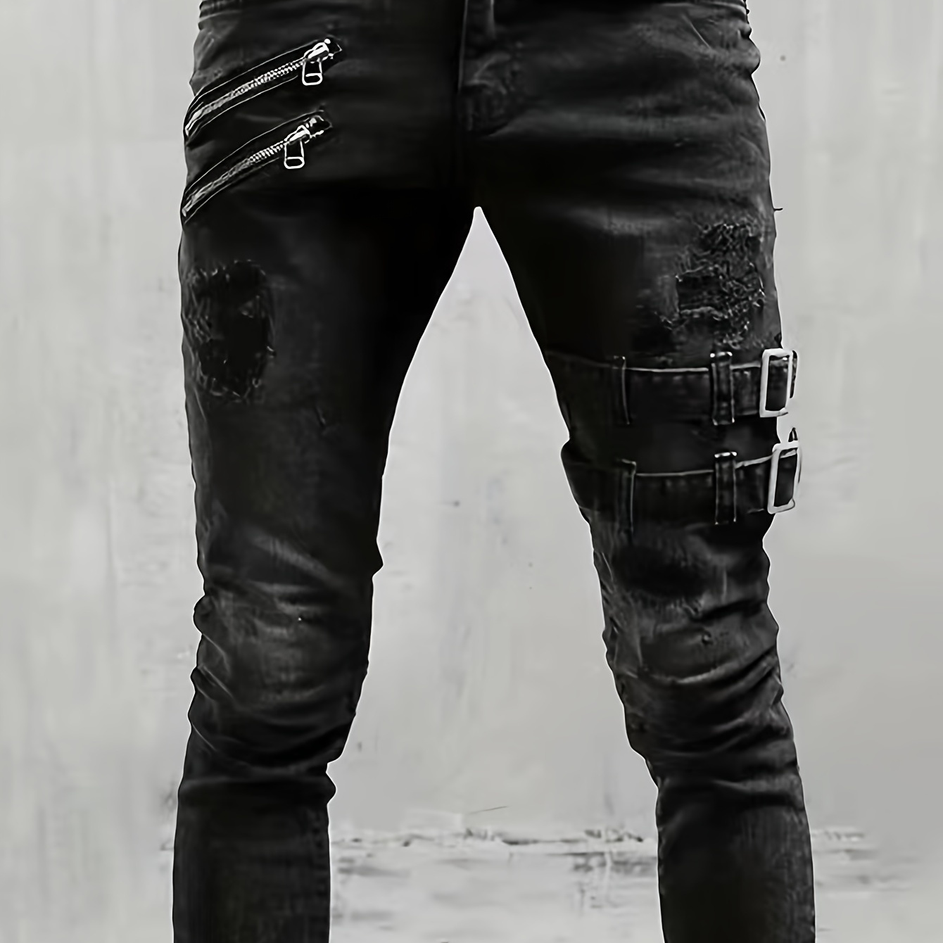 

Slim Fit Biker Jeans, Men's Casual Street Style Distressed Stretch Denim Pants