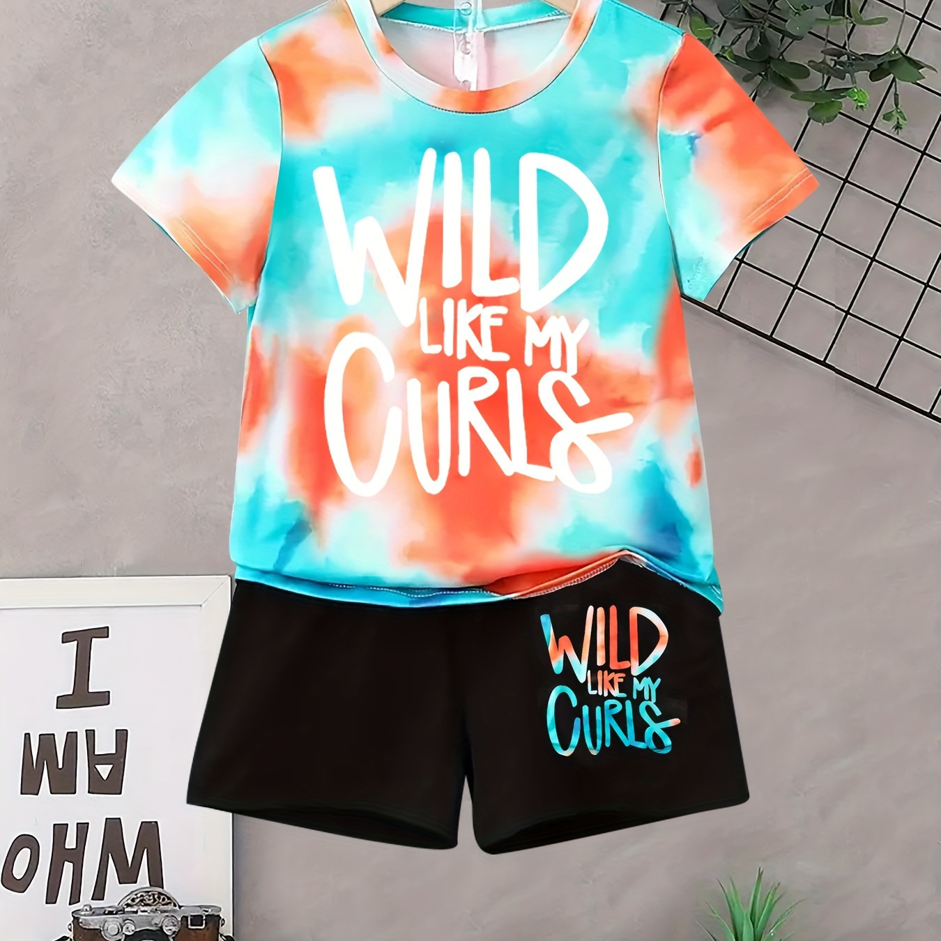 

2pcs Boys Casual Tie Dye Wild Like My Curls Letter Print Comfortable Versatile Short Sleeve T-shirt & Shorts Set, Cool, Lightweight And Comfy Summer Clothes!