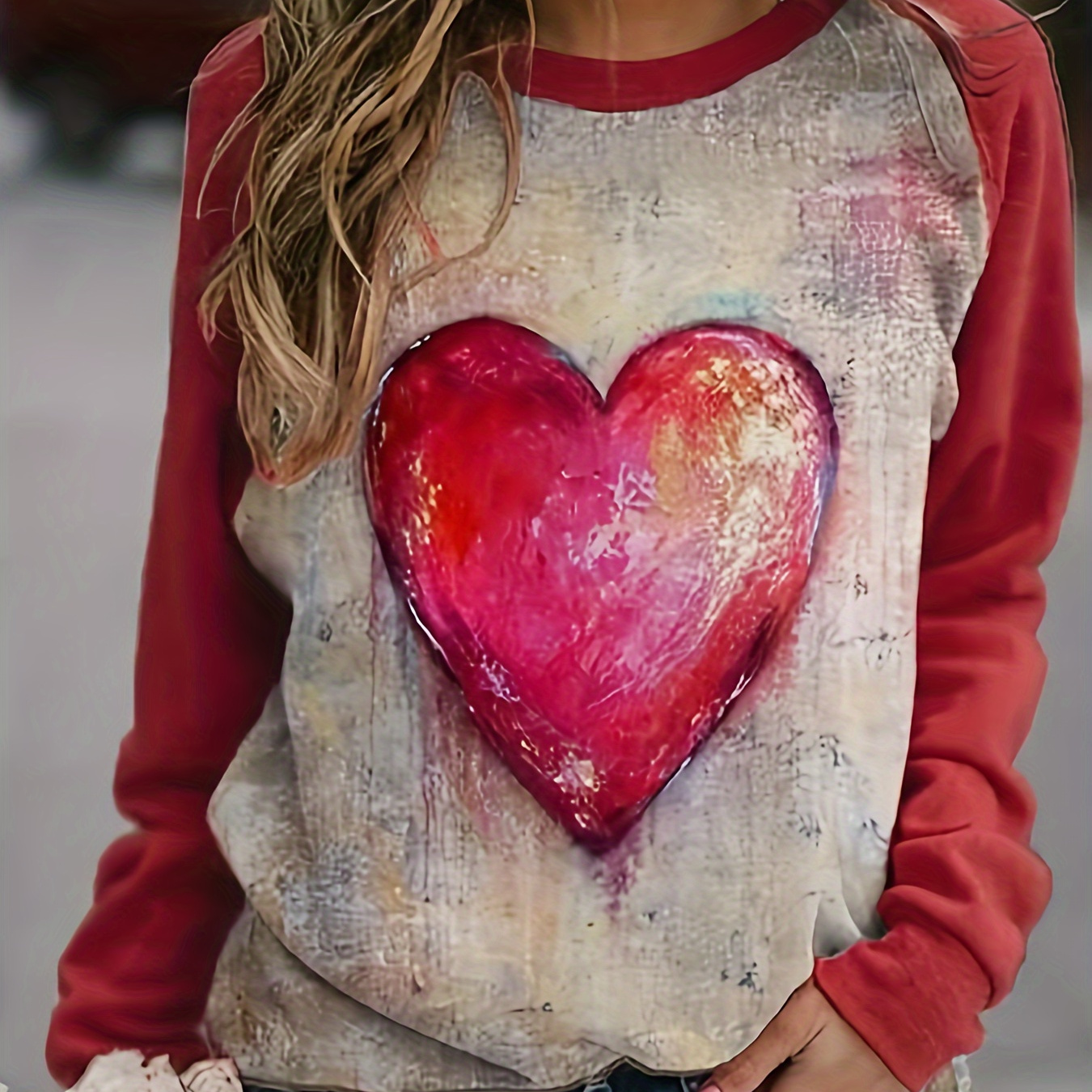 

Valentine Heart Print Sweatshirt, Casual Long Sleeve Crew Neck Sweatshirt, Women's Clothing