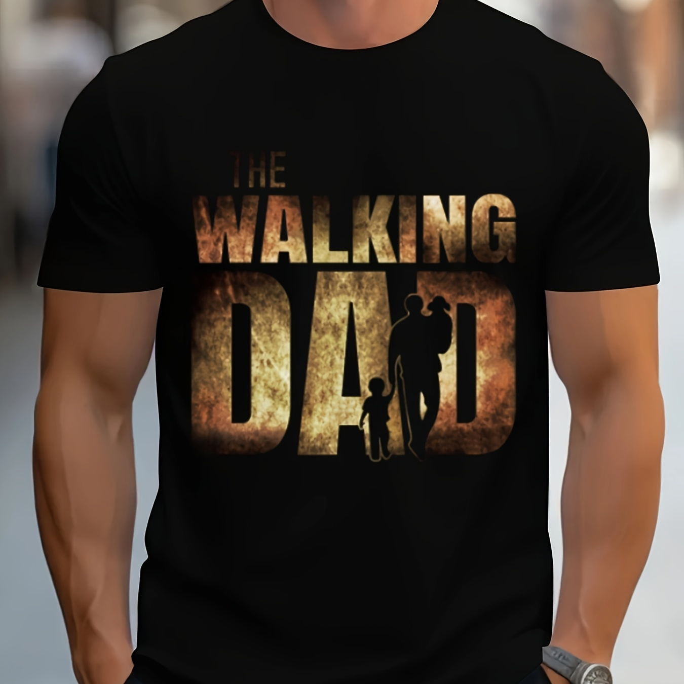 

Men's Stylish The Walking Dad Pattern T-shirt, Casual Breathable Crew Neck Short Sleeve Tee For Outdoor Activities