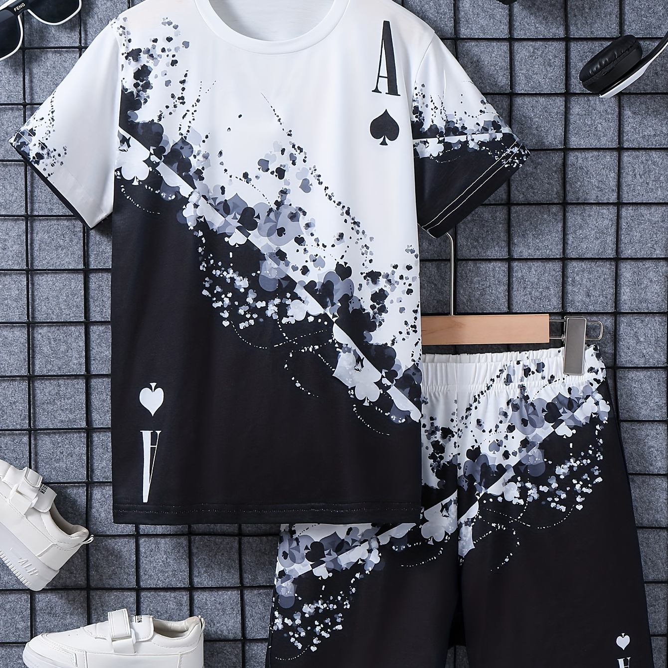 

2pcs Boys Casual Tie Dye Color Block 3d Graphic Print Short Sleeve T-shirt & Shorts Set, Comfy Summer Boys Clothes