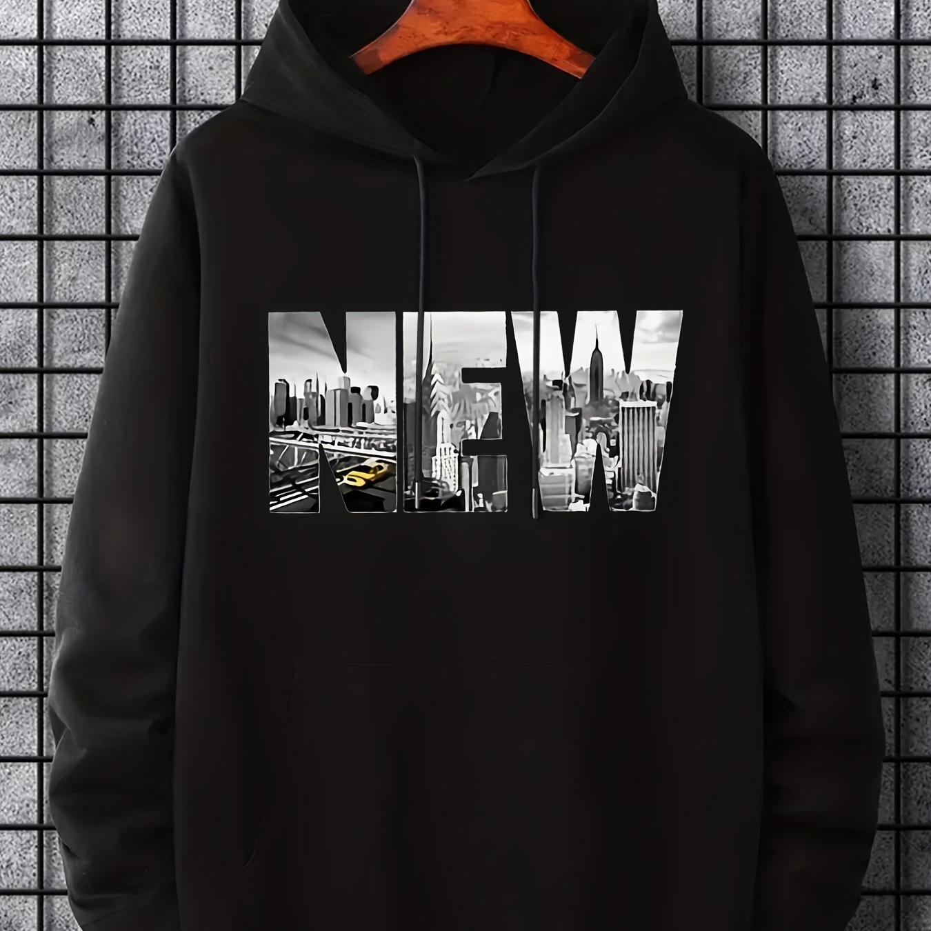 

Hoodies For Men, New York Print Hoodie, Men’s Casual Pullover Hooded Sweatshirt With Kangaroo Pocket For Spring Fall, As Gifts