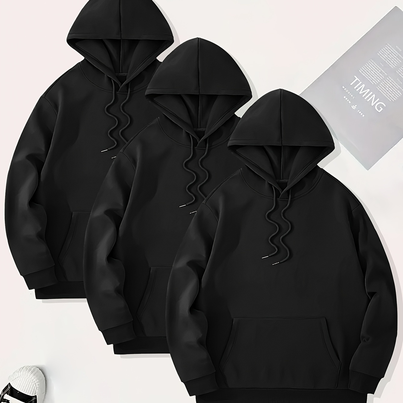 

Plus Size Men's 3pcs Solid Hooded Sweatshirt For Spring Fall