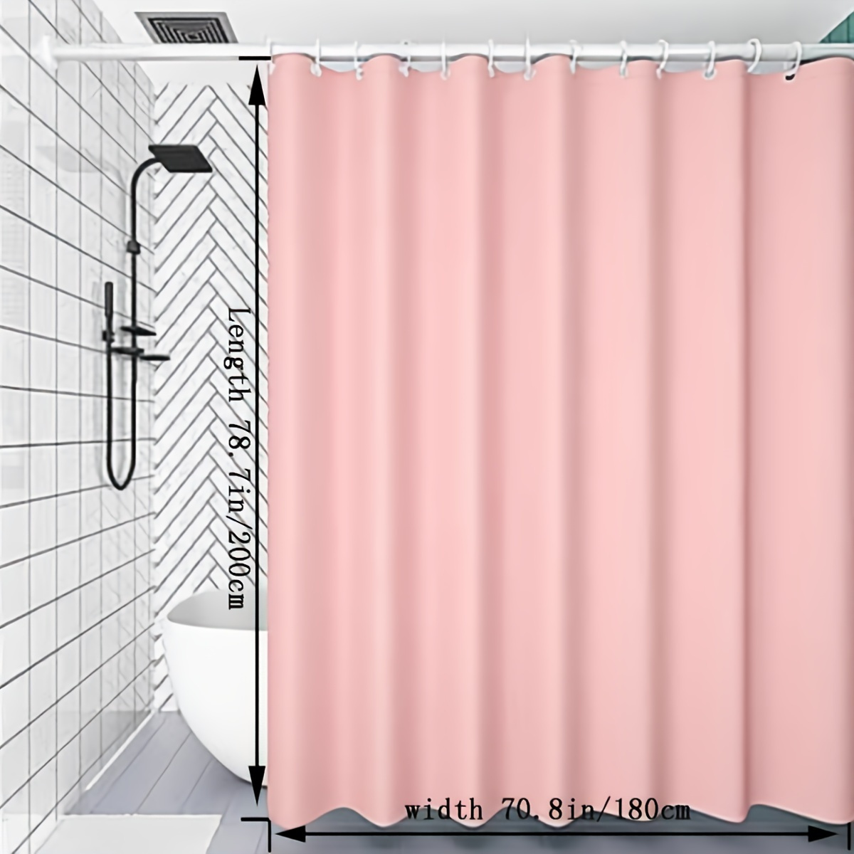 1pc Rideau de douche rose pour baignoire, crochets sécurisés en
