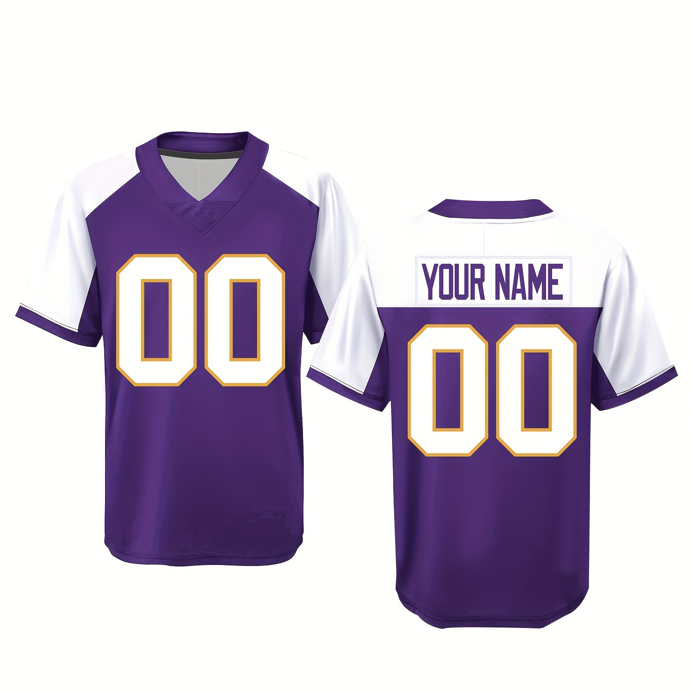 

Customizable Men's American Football Jersey - Embroidered Name & Number, Purple & Scheme, V-neck Short Sleeve, Casual Sportswear For Fans, Sizes S-xxxl, Customizable Jersey | Design | Polyester Fabric