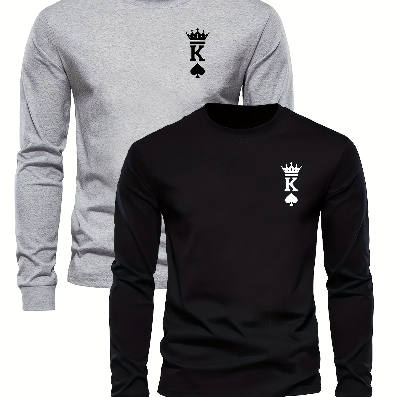 

2pcs Sweatshirts pour Hommes avec Imprimé Couronne et Lettre K - Décontractés & Sportifs, Respirants à Manches Longues et Col Rond pour Automne/Hiver - de Cadeau Parfaite