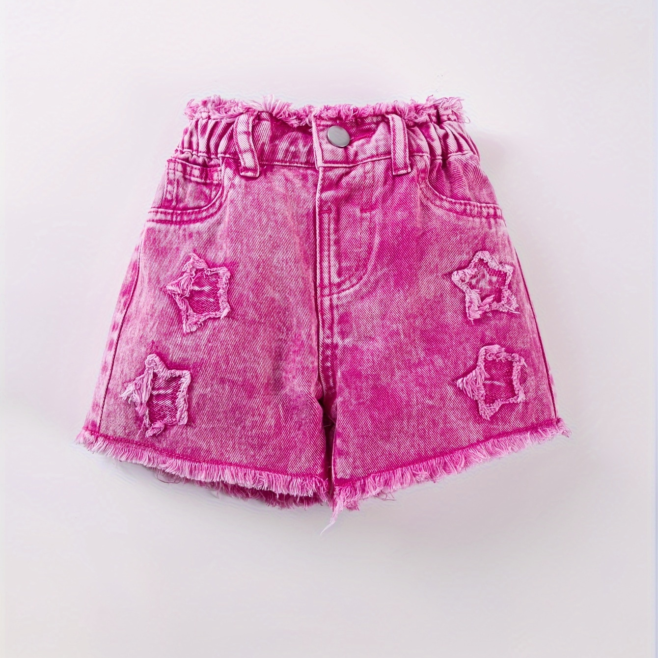 

Solid Color Embroidery Star Pattern Denim Shorts For Girls, Cool And Comfy Summer Outfit Daily Wear