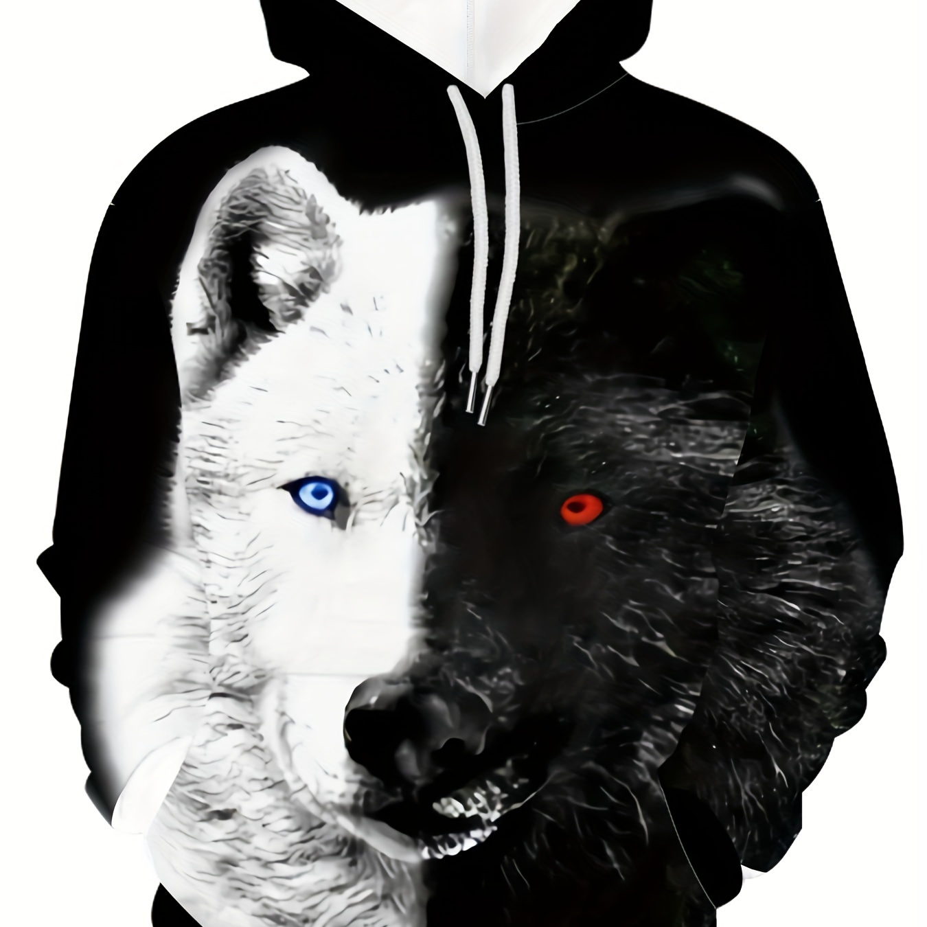 

Men's Wolf Hoodie With Kangaroo Pocket, Casual Long Sleeve Hooded Sweatshirt For Outdoor