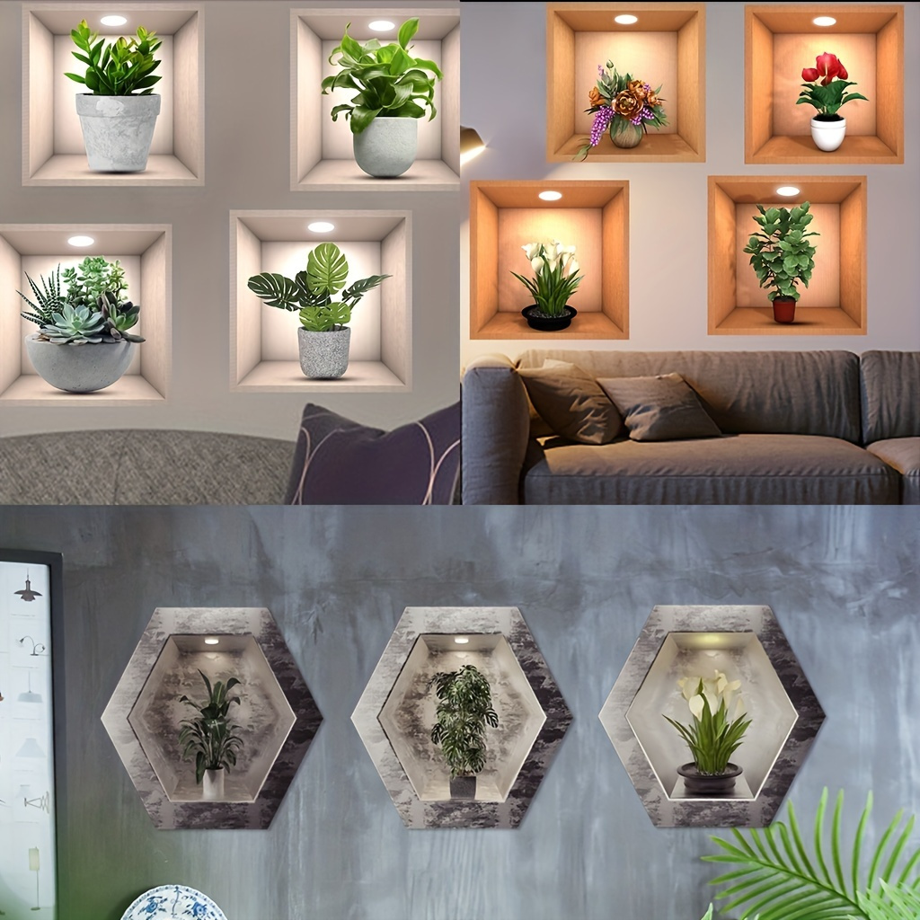 

3/4pcs Frosted Potted Plant Decorative Sticker For Living Room Wall Decor