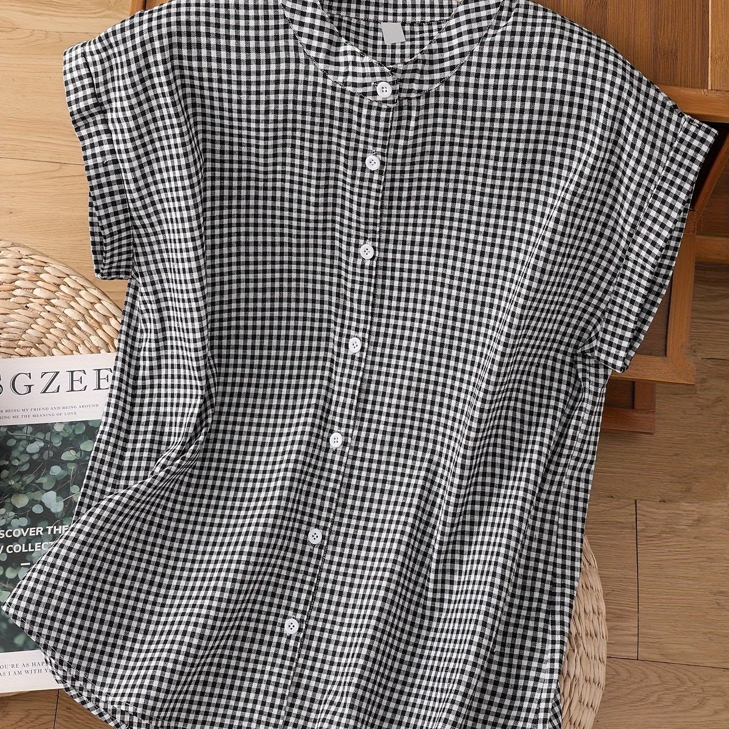 

Chemise à boutons à imprimé écossais, chemise décontractée pour le printemps et l'été, vêtements pour femmes