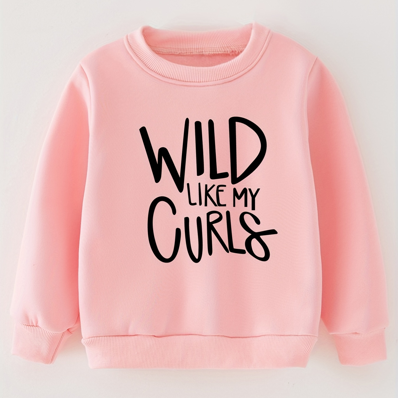 

Toddler Girls Letter "wild Like My Curls" Graphic Pullover Round Neck Long Sleeve Sweatshirt Top Kids Clothes