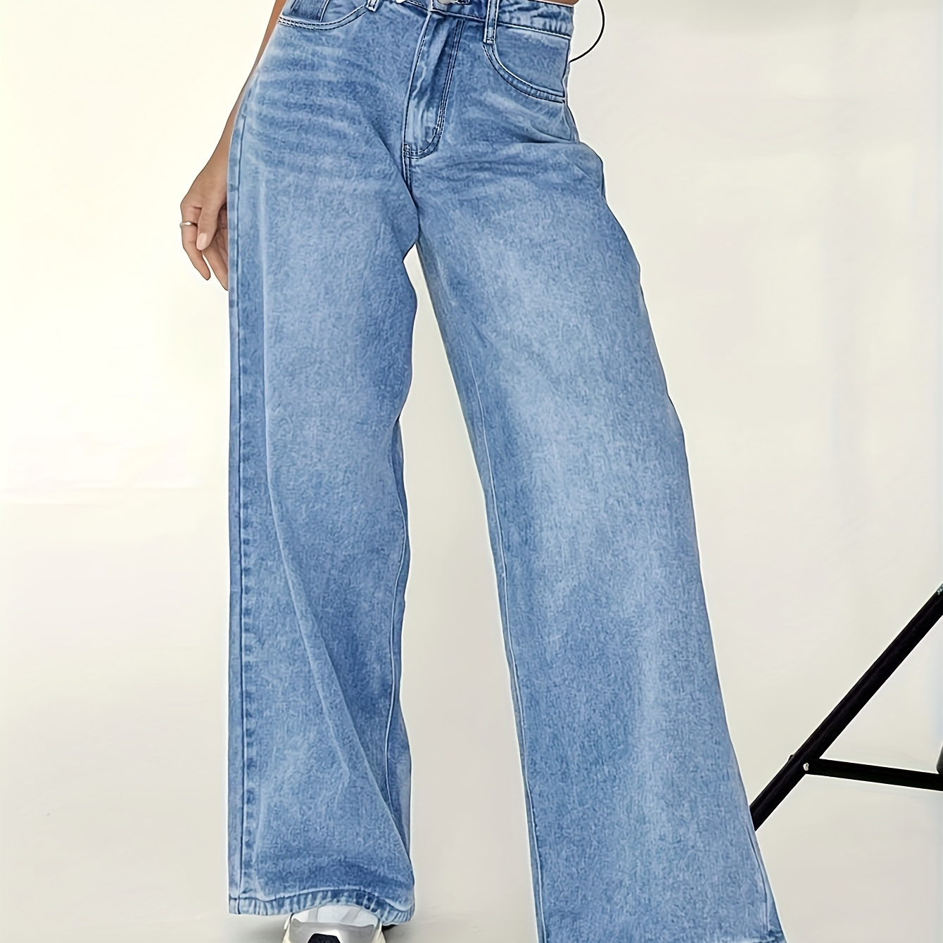 

Jeans larges à taille haute pour femmes, coupe décontractée, jambes larges, style décontracté, jeans longs à la mode - Pour l'automne et l'hiver