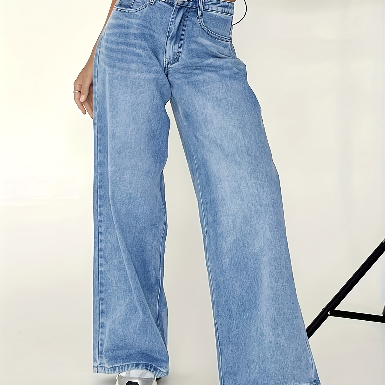 

Women's High Waist Loose Fit Wide Leg Jeans, Casual Style, Floor-length New Fashion Jeans - For Fall & Winter