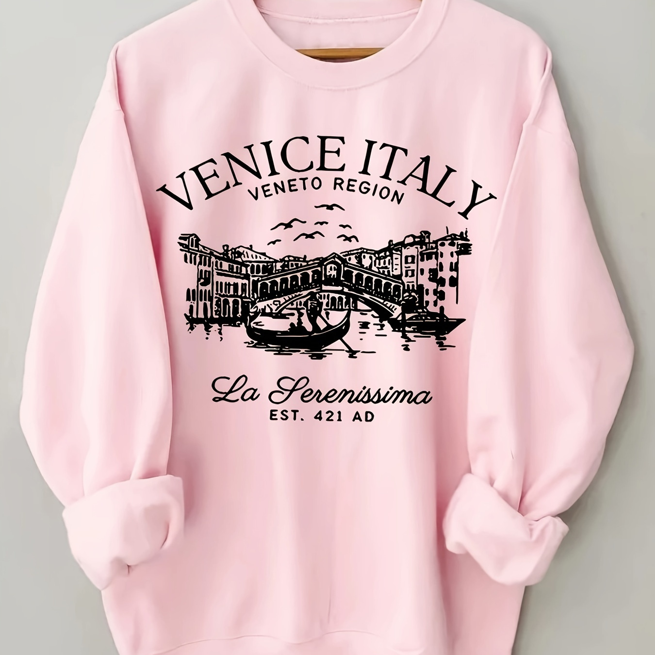 

Venice Italy Print Pullover Sweatshirt, Casual Long Sleeve Crew Neck Sweatshirt For Fall & Winter, Women's Clothing
