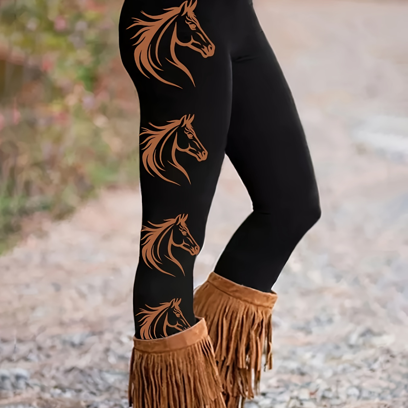 

Horse Print Skinny Leggings, Casual Waist Stretchy Leggings, Women's Clothing