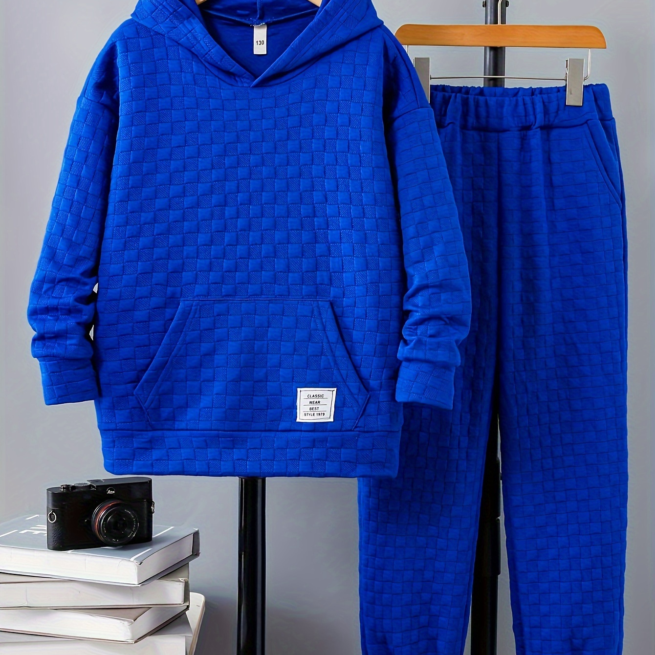 

2-piece Boys Casual Co Ord Set, Long Sleeve Textured Hoodie And Jogger Pants, Comfy Spring Fall Clothes