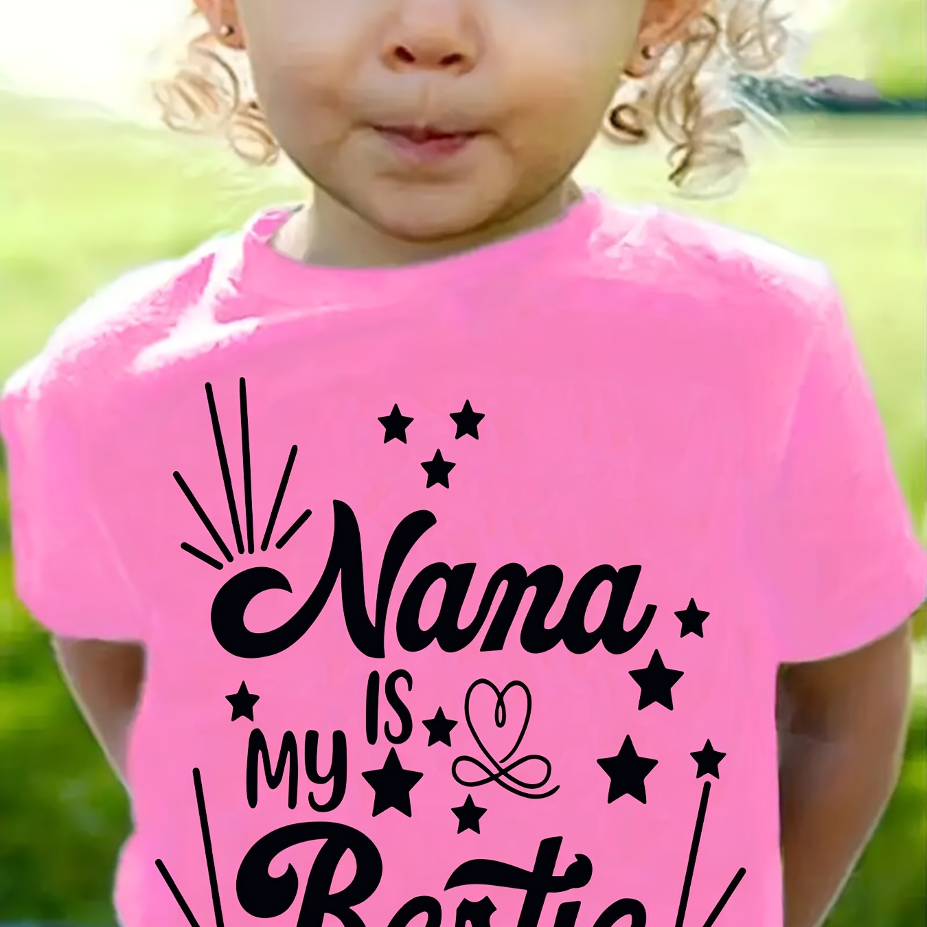 

nana Is My Bestie" Print Creative T-shirts, Soft & Elastic Comfy Crew Neck Short Sleeve Tee, Girls' Summer Tops