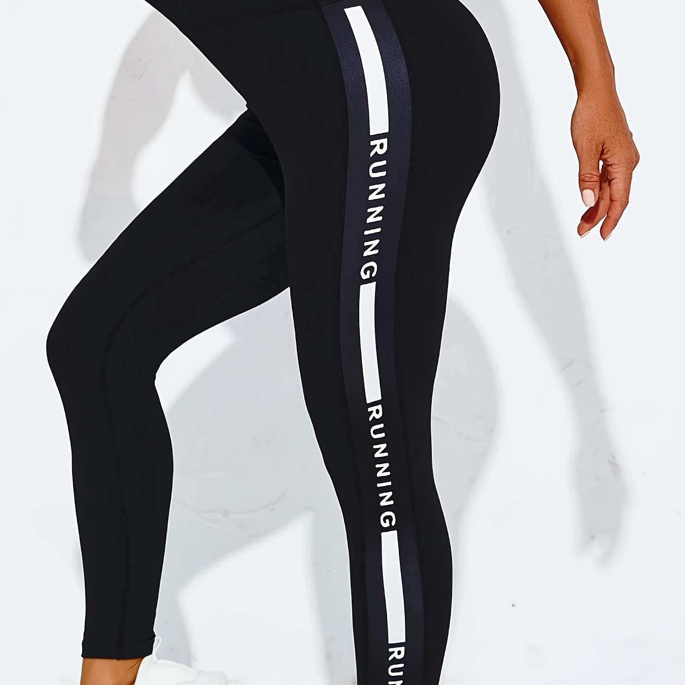 

Letter Pattern & Striped Fitness Yoga Workout Pants, Sports Running Leggings, Women's Activewear