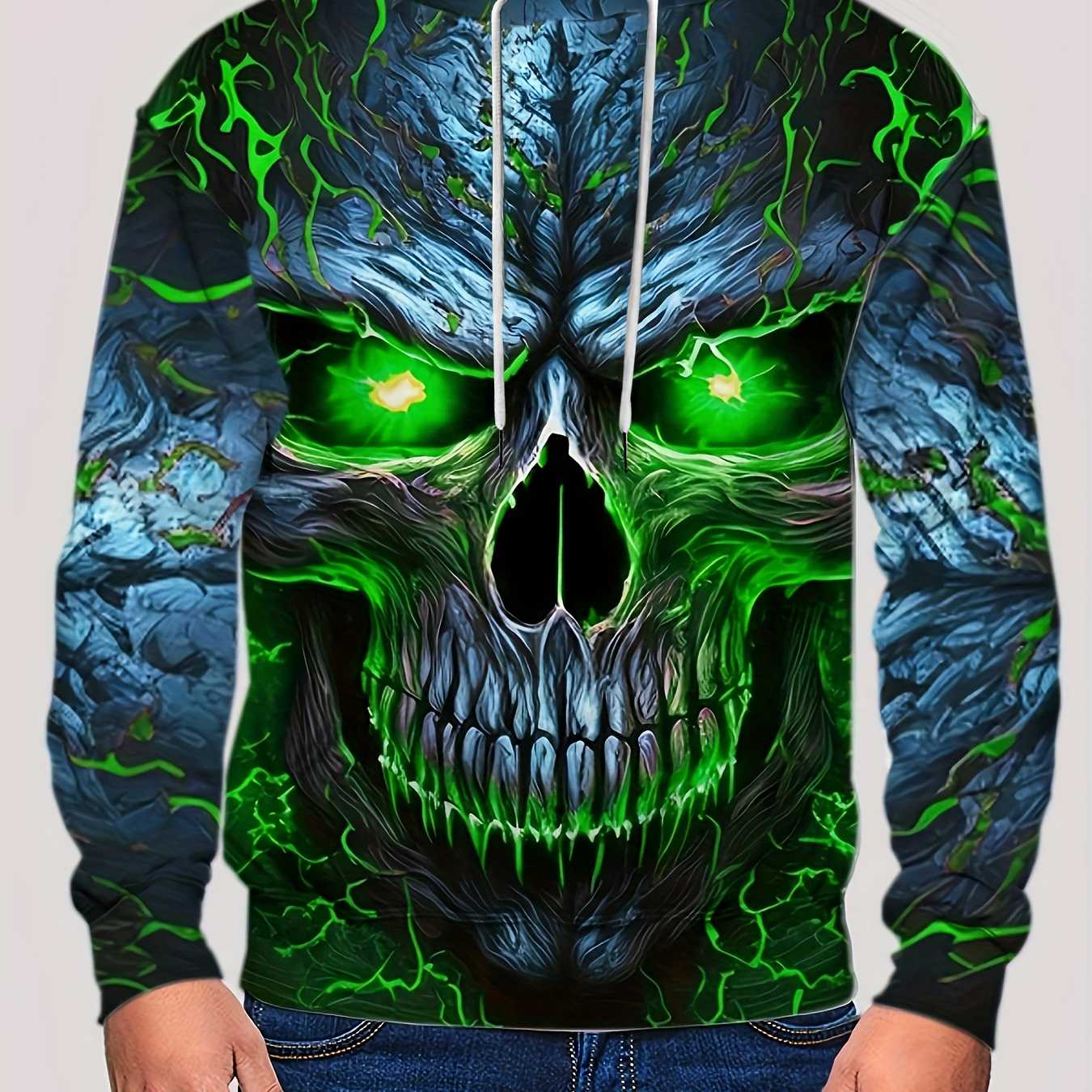

3d Evil Skull Print Hoodie, Cool Hoodies For Men, Men's Casual Graphic Design Pullover Hooded Sweatshirt With Kangaroo Pocket Streetwear For Winter Fall, As Gifts