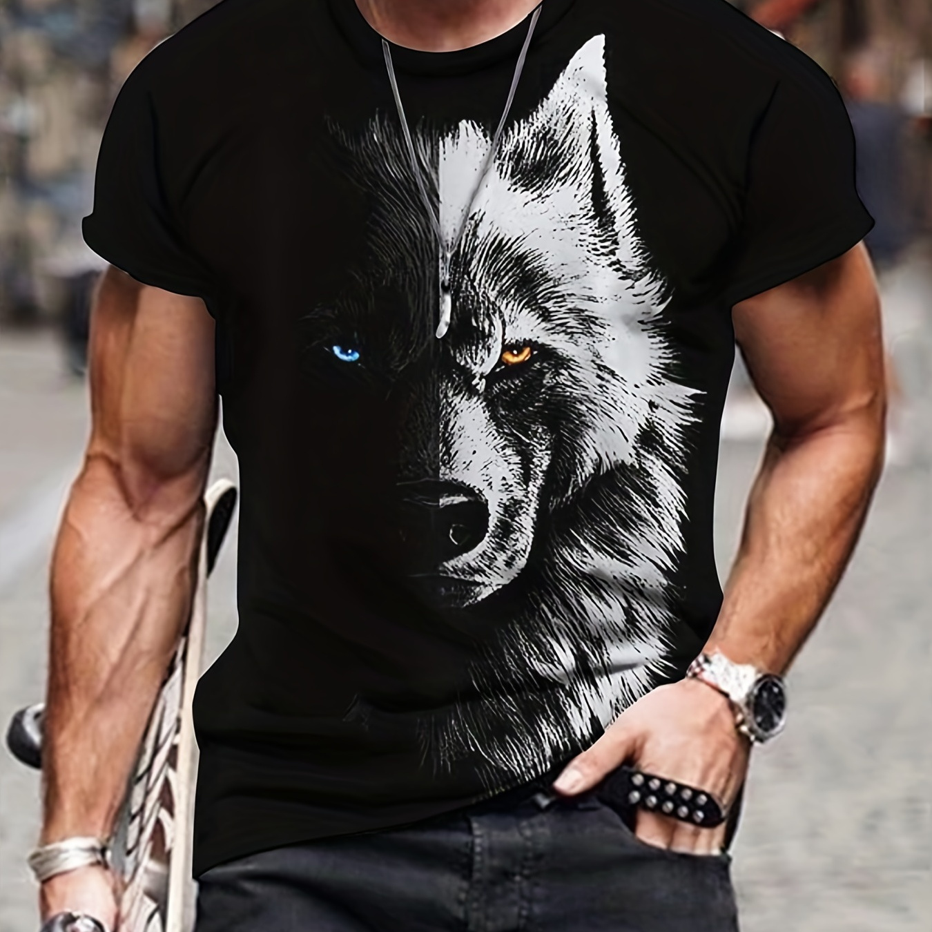 

New Street Fashion Men's Round Neck Short Sleeve T-shirt 3d Printed Colorful Hidden Wolf Pattern Men's Refreshing Casual Short Sleeve Top