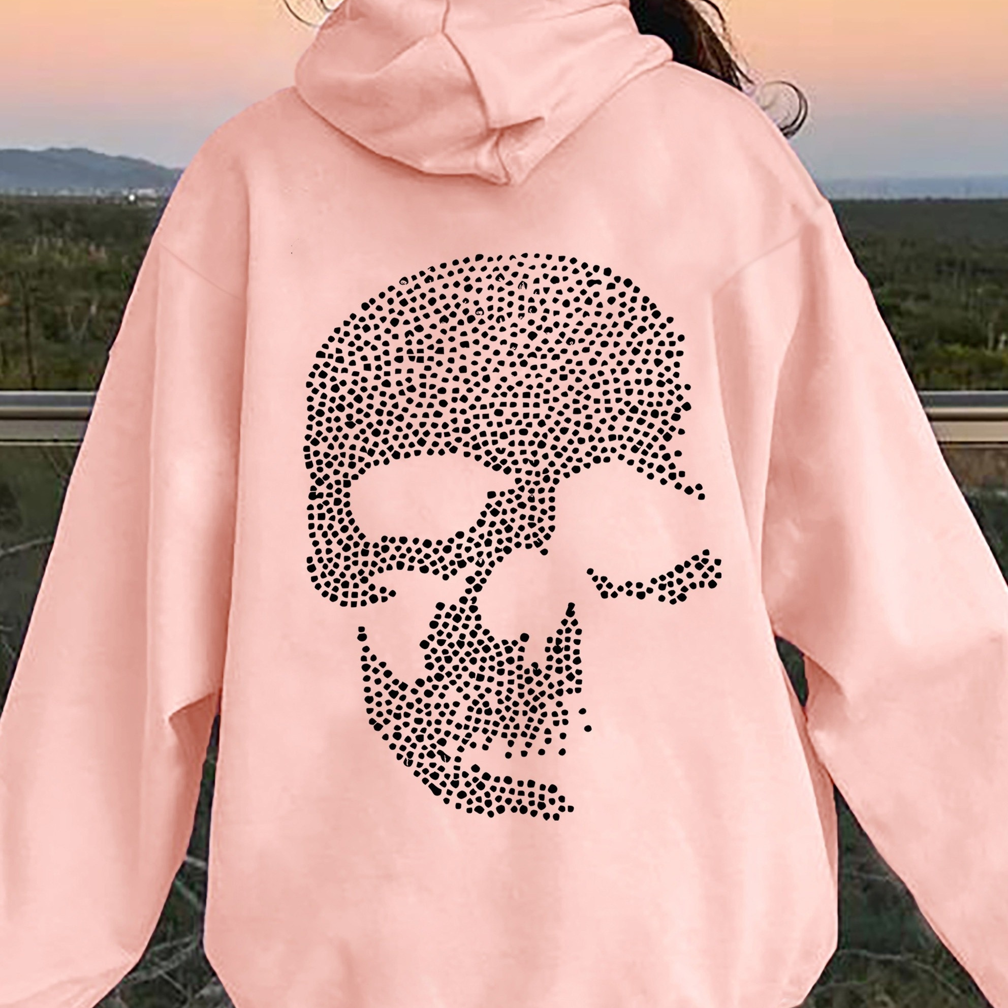 

Women's Casual Hooded Sweatshirt With Alphabet Skull Pattern - 100% Polyester Knit Fabric, Front Pocket, Spring/summer/fall Hoodie