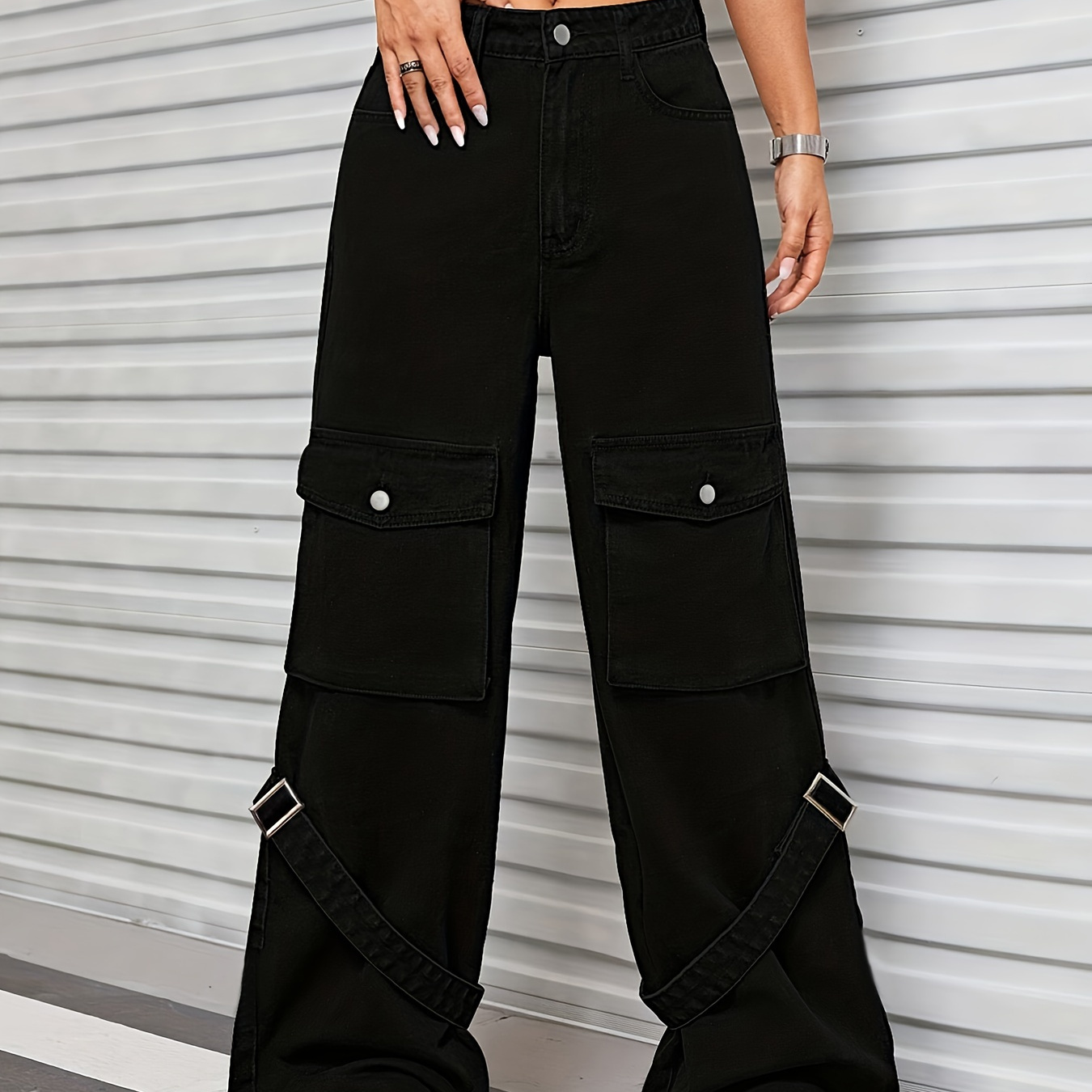 Multi-pocket Baggy Cargo Pants, Loose Fit Non-stretch With Belt 