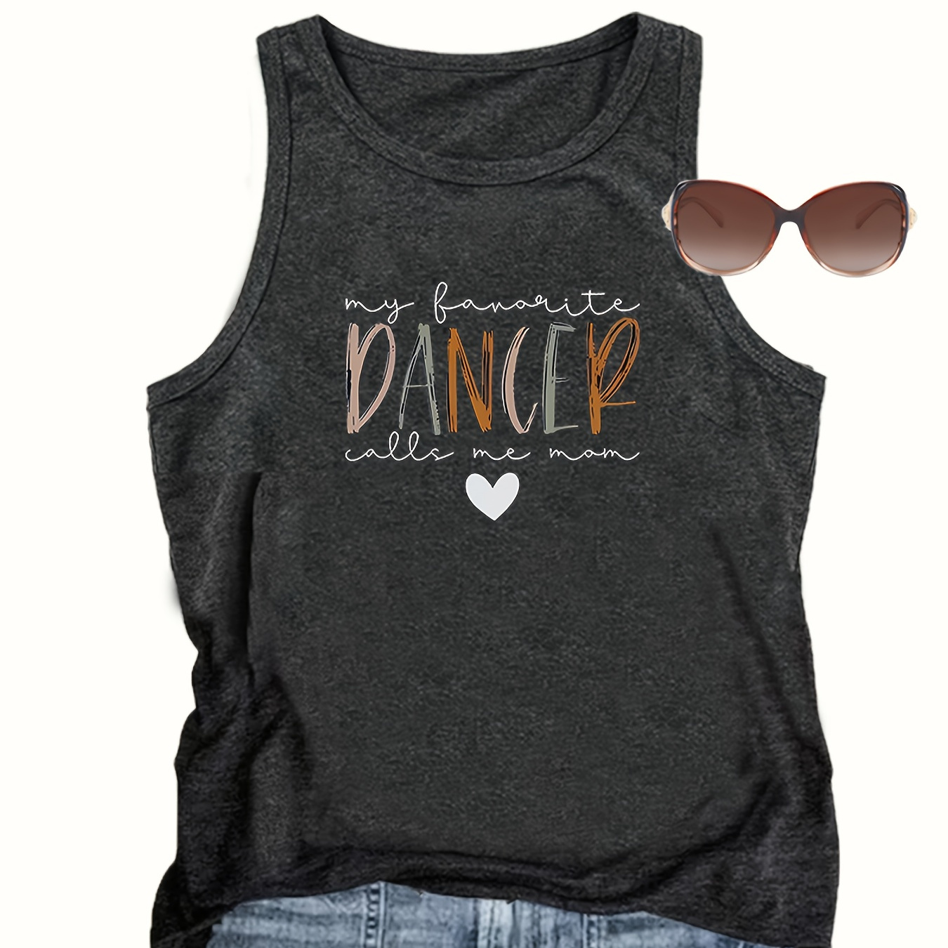 

Dancer Print Crew Neck Tank Top, Casual Sleeveless Top For Summer & Spring, Women's Clothing